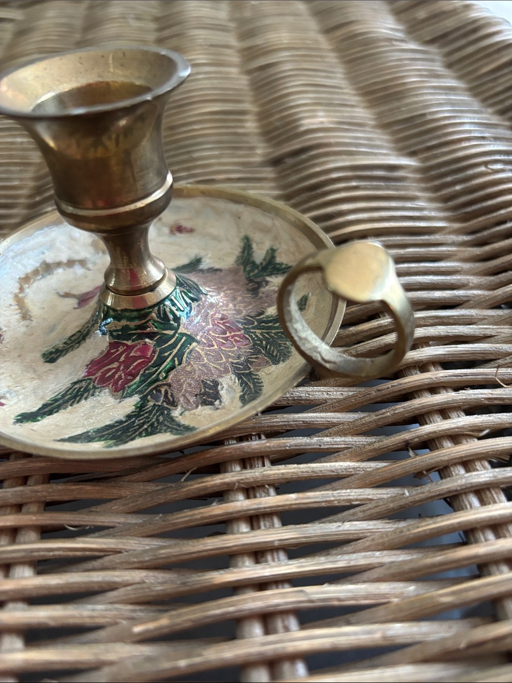 Vintage Brass Cloisonné Enamel Chamberstick (Candle Holder) - Picture 4 of 7